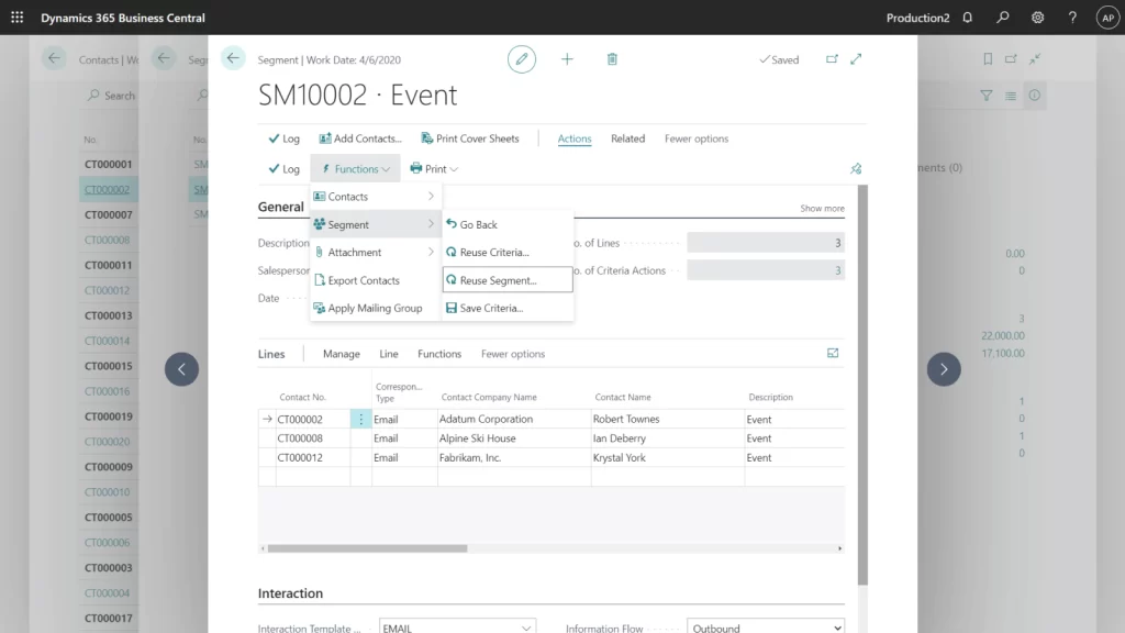 tableau de bord ventes - Microsoft business central